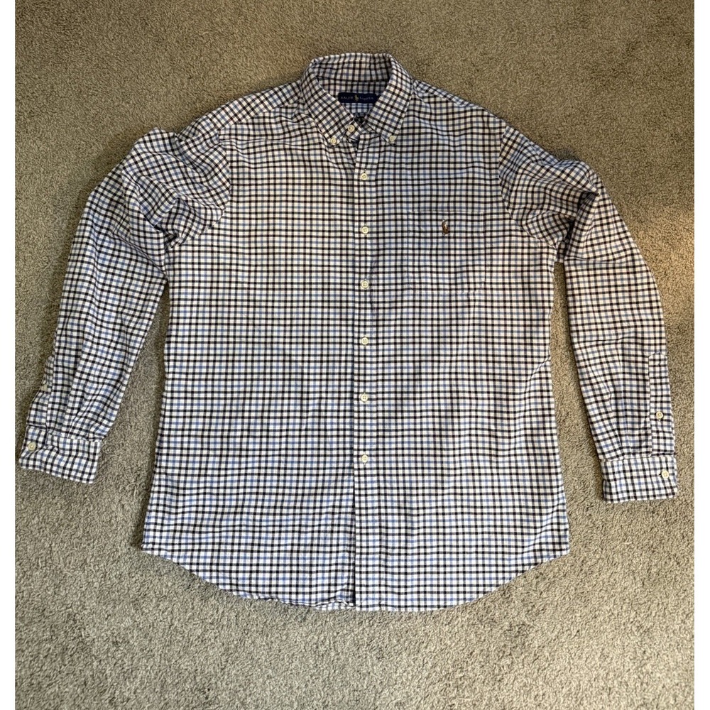 Polo Ralph Lauren Men's L Button Down Shirt Blue Purple Cotton Check Cotton